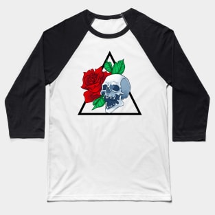 Skull and Rose Flower Triangular Shape Baseball T-Shirt